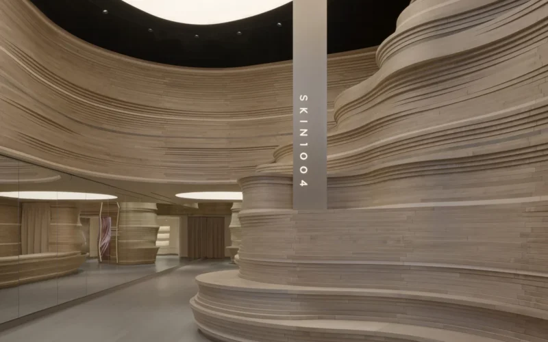 Layered wood interiors of the SKIN1004 SoHo flagship opening