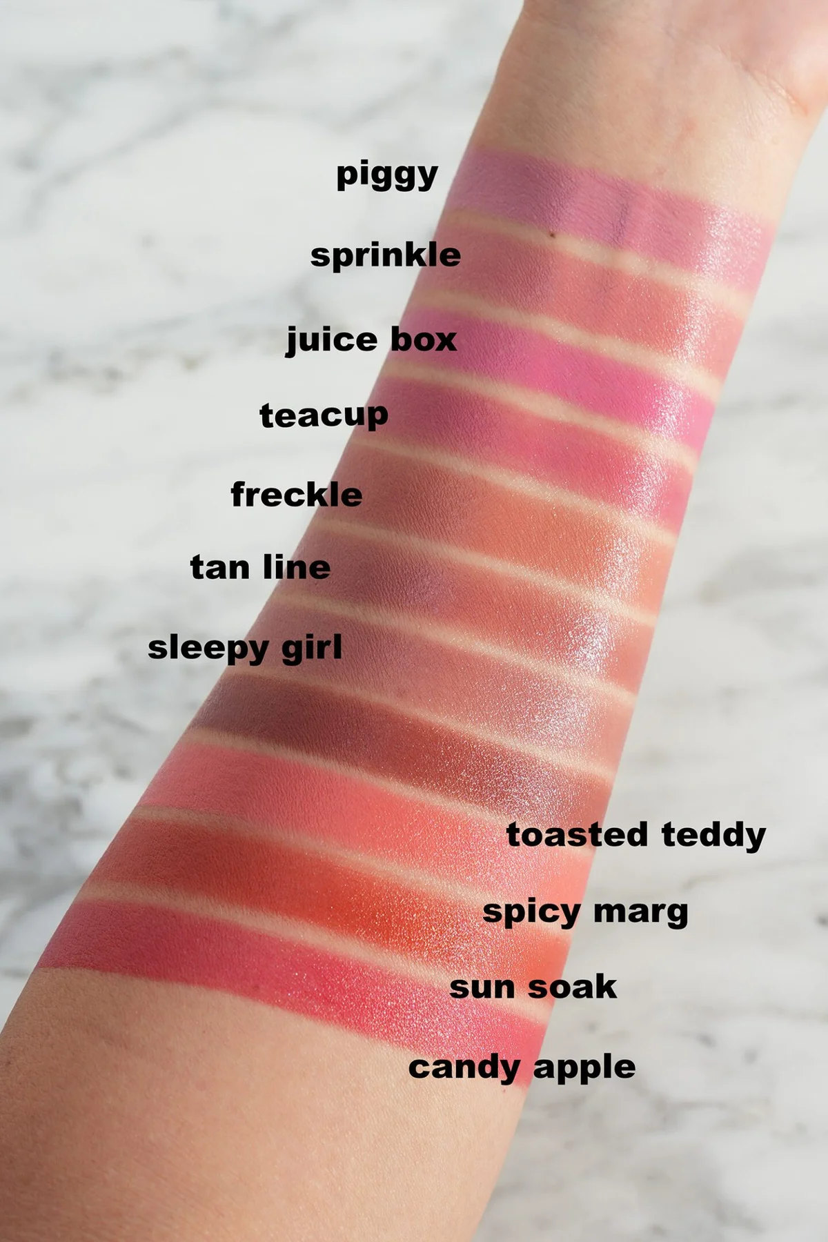 Teacup and Candy Apple cream blush side by side swatches