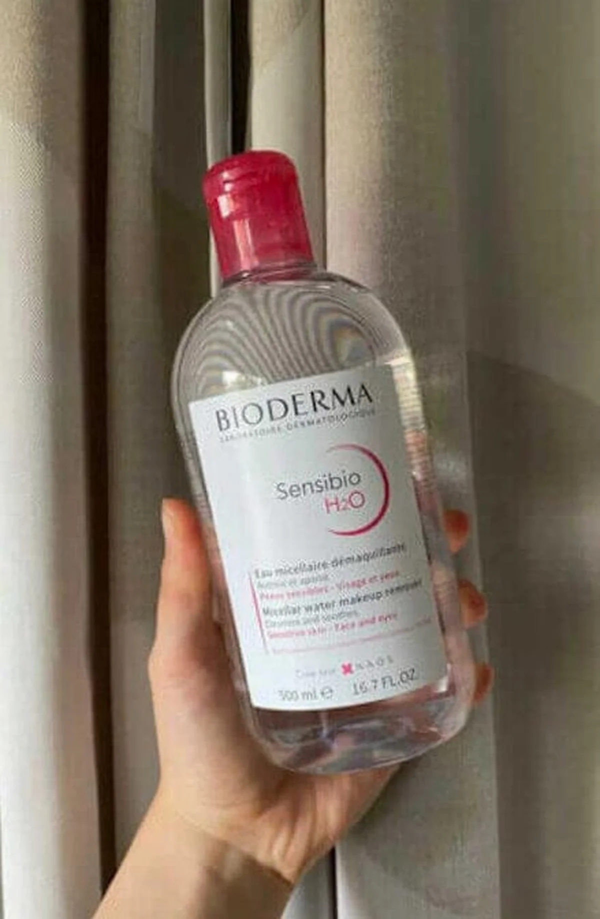 Close-up of Bioderma micellar water product packaging