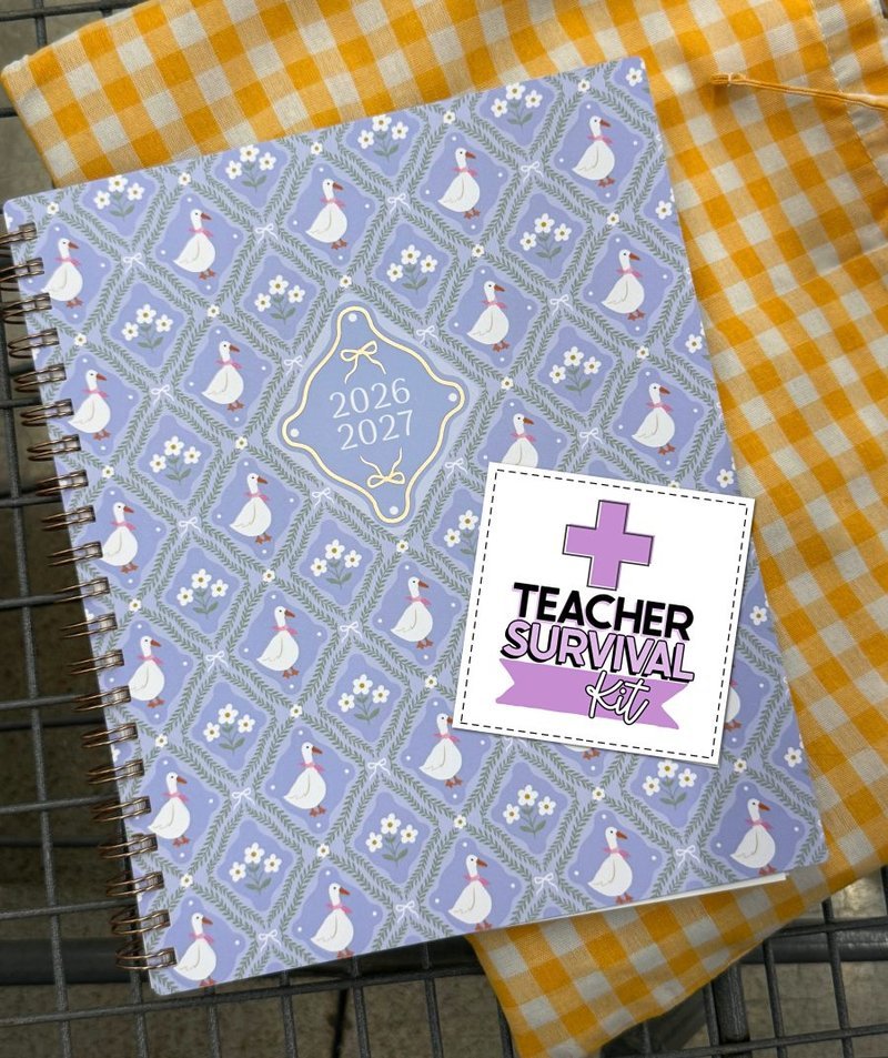 College survival kit gift basket with dorm essentials and tag