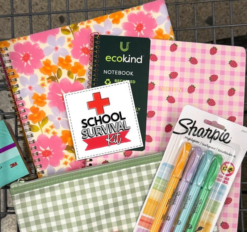Close-up of a student survival kit printable gift tag