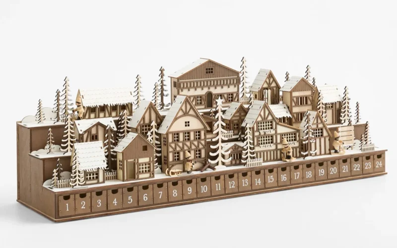 Illuminated miniature Aspen Village holiday advent calendar diorama