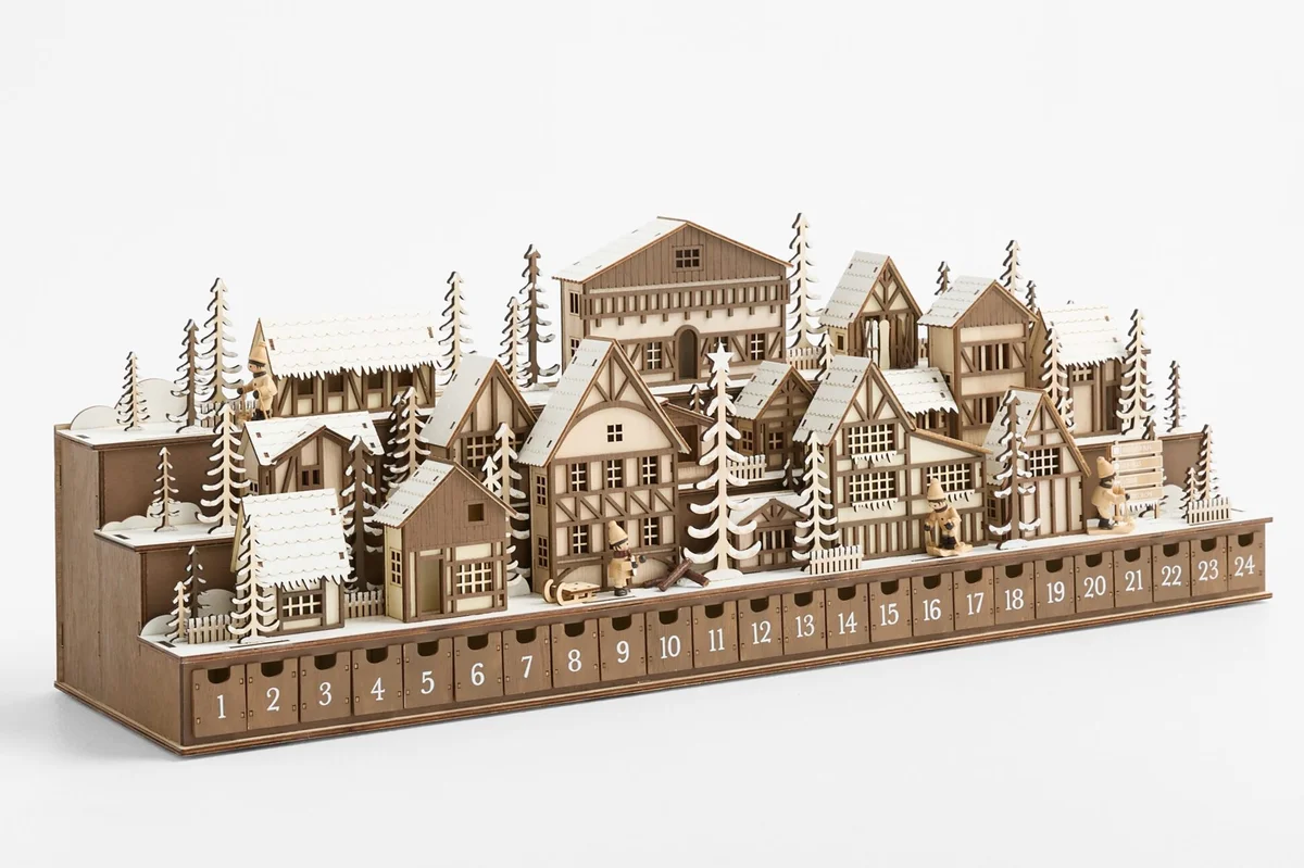 Illuminated miniature Aspen Village holiday advent calendar diorama