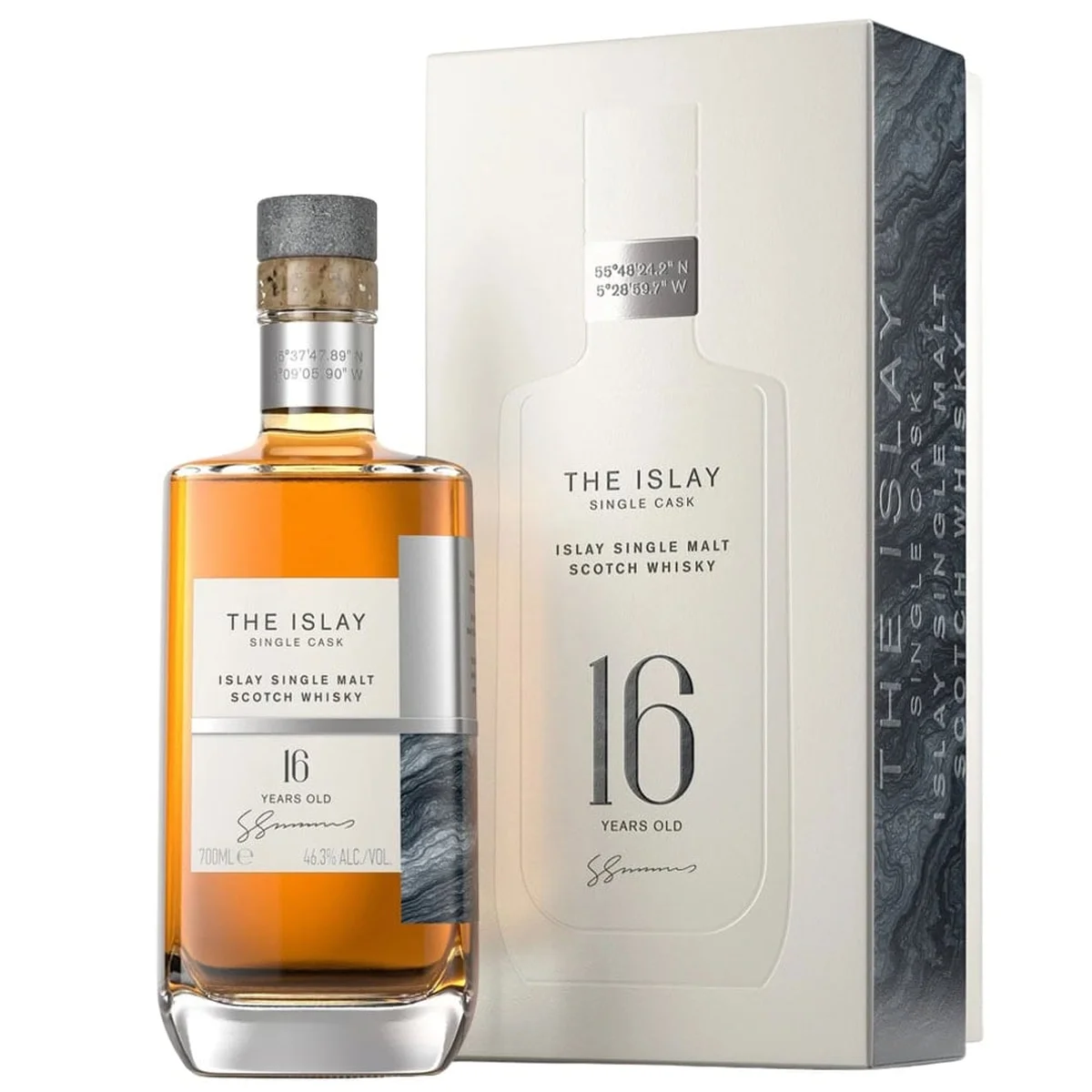 The Islay 16-year-old single cask Scotch whisky bottle and box