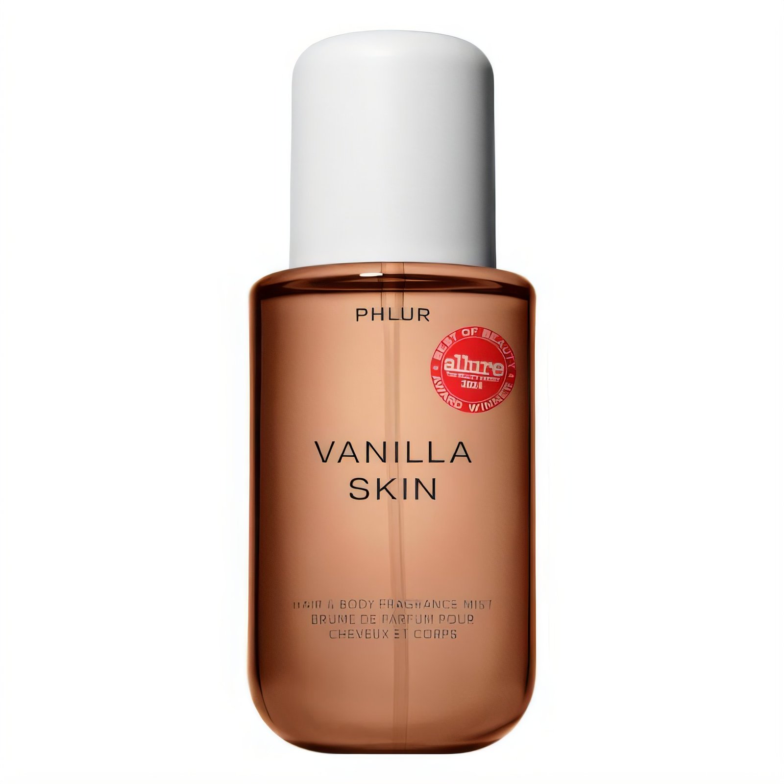 Phlur Vanilla Skin hair and body fragrance mist in amber glass bottle